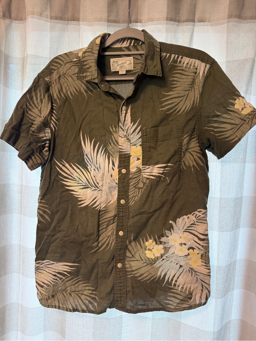 Olive Green Tropical Button-Up Shirt